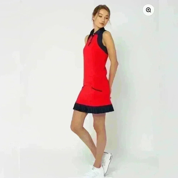 InPhorm NYC Kai Pleated tennis skort in poppy red and navy - Picture 1 of 11